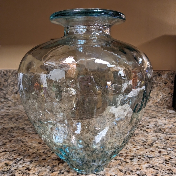 Recycled Glass Vase - Turquoise Green Blue Tint - Wide Opening - Made In… - Picture 2 of 13